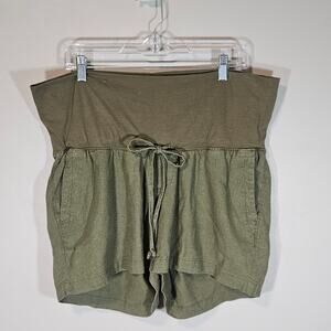 Old Navy Maternity Shorts Womens L Green Linen Blend Foldover Waist Drawstring